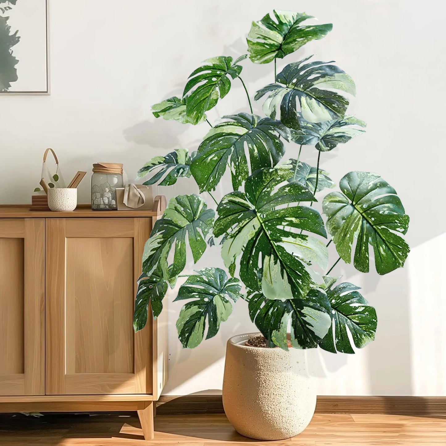 52-100cm(39.4in)  Artificial Monstera Plant Fake Palm Tree Plastic Turtle Leaf Green Plant for Home Garden Room Office Decor