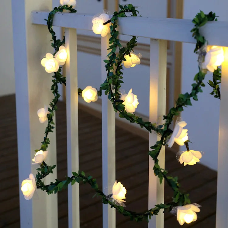 10/20Leds White 1.5/3Meter Rose Flower String with Lights Wedding Table Centerpieces Decorations Glowing Artificial Rose Garland