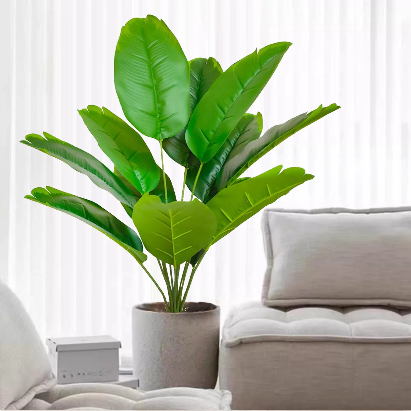 65-120cm （47.2in） Large Tropical Palm Tree Fake Banana Plant Leaves Real Touch Strelitzia Reginae Plastic Plant for Home Garden