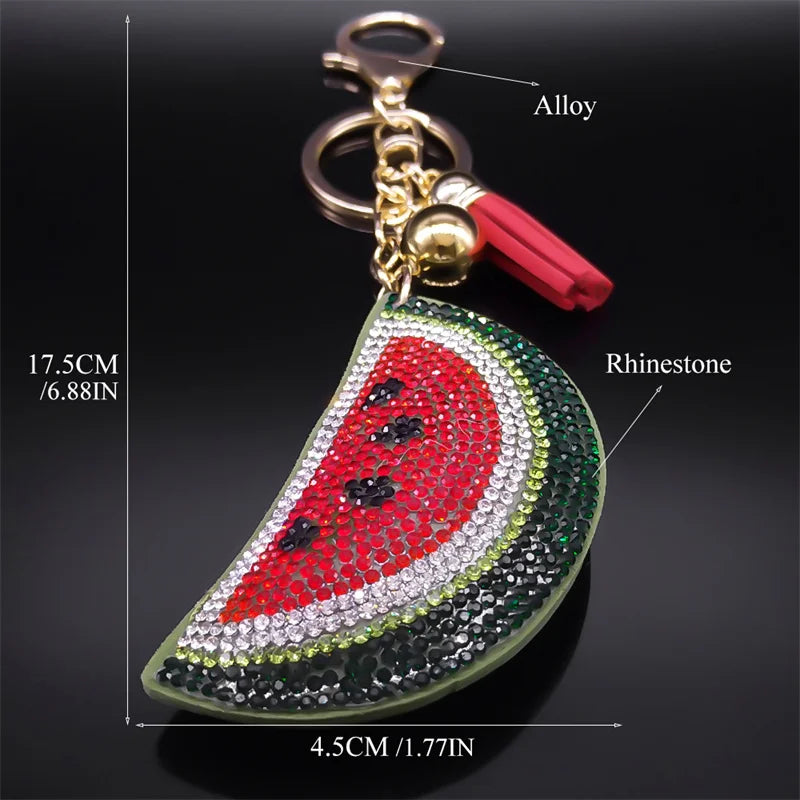 Cute Watermelon Fruits Keyrings for Women Men Gold Color Key Ring School Bag Pendant Accessories Jewelry porte clef ZZZ5110