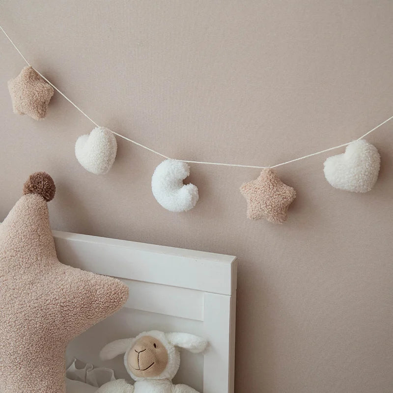 Cute Fluffy Garlands Handmade Moon Star Hanging Decoration Baby Kids Room Home Party Wedding Holiday Wall Nursery Decor Gifts