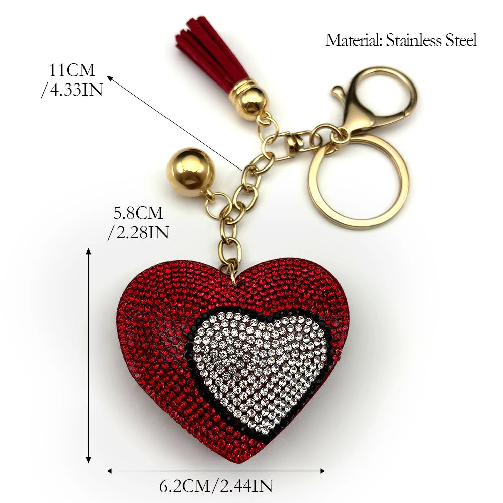 Two Heart Love Keychain Women Red White Rhinestone Romantic Keyring Jewelry Female Fashion Bag Charm For Valentine'S Day Gift