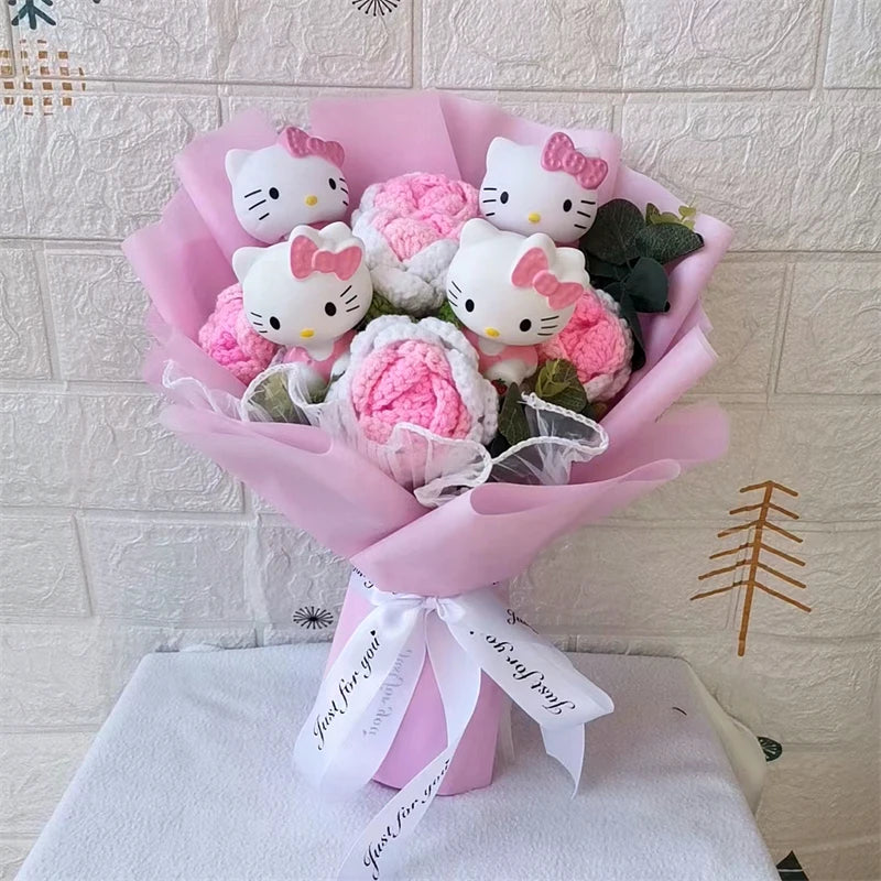 Hello Kitty Cartoon Plush Bouquet  Anime  Rose Soap Flowers  Doll Home Wedding Decoration Christmas Valentine's Day Gift