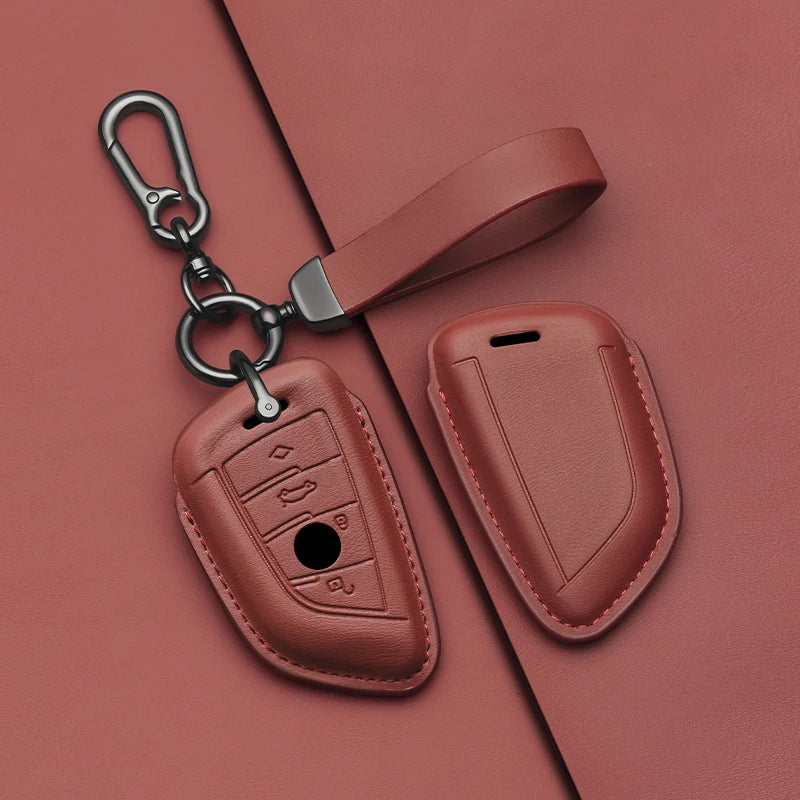 Leather Car Key Case Same color interior For BMW X1 X3 X4 X5 X6 F15 F16 G30 3 5 7 Series G11 F48 Accessories  Keychain