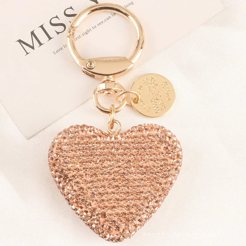 Light Luxury Multi-color Love Heart Keychain Full Rhinestone Alloy Key Rings Women Handbag Pendant Creative Key Chains Gift