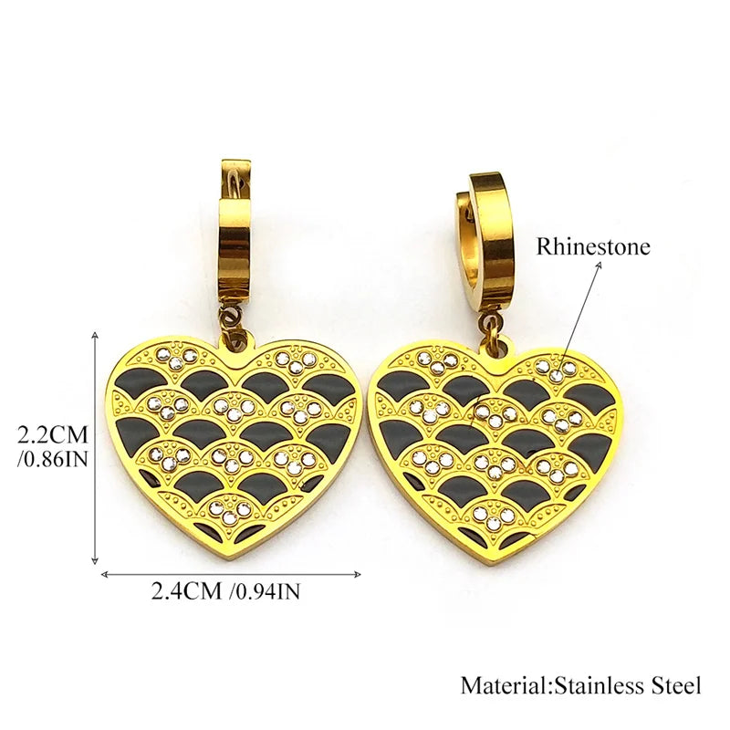 Trendy Double Love Heartbeat Heart Shape Earrings for Women Girls Enamel Stainless Steel Gold Color Gifts JewelryZZZ758-2