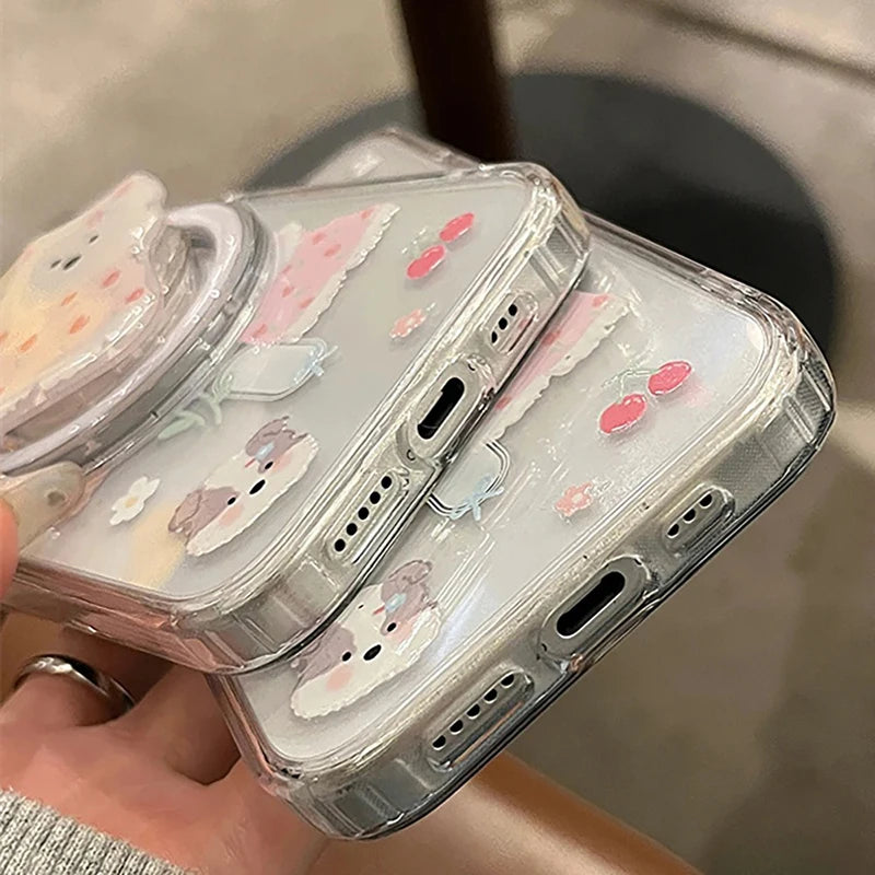 Cute Dog Flower Magsafe Case For iPhone 16 Pro Max 15 11 12 13 14 Pro XS Max X XR 7 8 Plus Magnetic Stand Holder PC Clear Cover