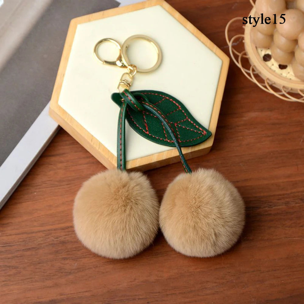 Cute Cherry Plush Toy Keychain New Kawaii Fluffy Cartoon Keychain Kid Gift Women's Bag Charm Pendant Backpack Car Key Accessory