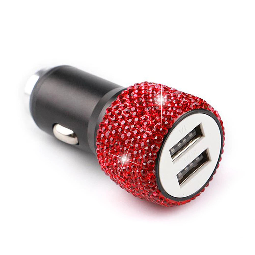 New Bling USB Car Charger 5V 2.1A Dual Port Fast Adapter Pink Car Decor Car Styling Diamond Car Accessories Interior for Woman