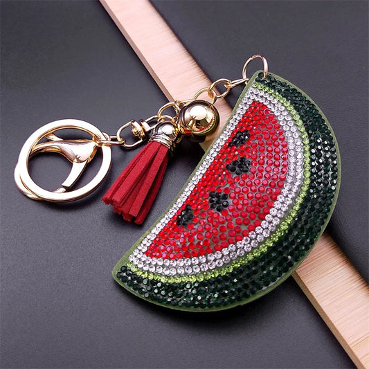 Cute Watermelon Fruits Keyrings for Women Men Gold Color Key Ring School Bag Pendant Accessories Jewelry porte clef ZZZ5110