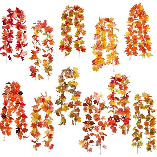 175-200cm Artificial Red Maple Leaf Vine Garland Outdoor Hanging Vine Leaf Arch Garden Thanksgiving Halloween Autumn Decoration