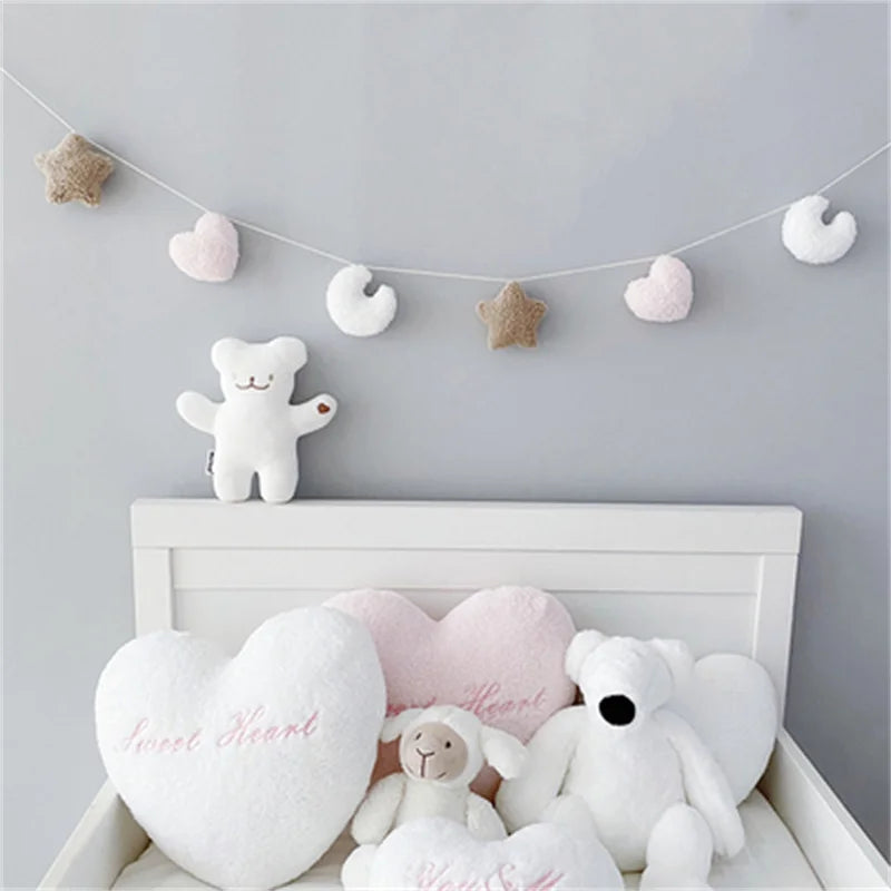 Cute Fluffy Garlands Handmade Moon Star Hanging Decoration Baby Kids Room Home Party Wedding Holiday Wall Nursery Decor Gifts