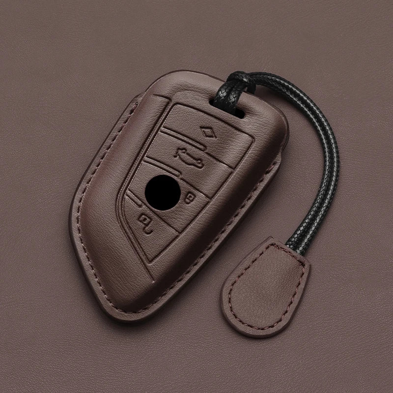 Leather Car Key Case Same color interior For BMW X1 X3 X4 X5 X6 F15 F16 G30 3 5 7 Series G11 F48 Accessories  Keychain