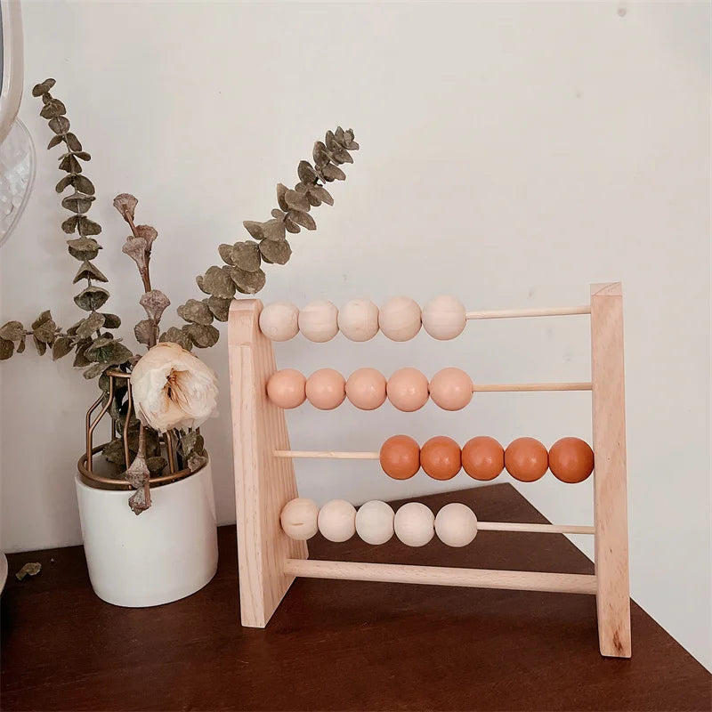 Natural Wooden Abacus With Beads Kids Room Desktop Decor Baby Early Learning Educational Toys Girl Boy Room Craft Ornament Gifts