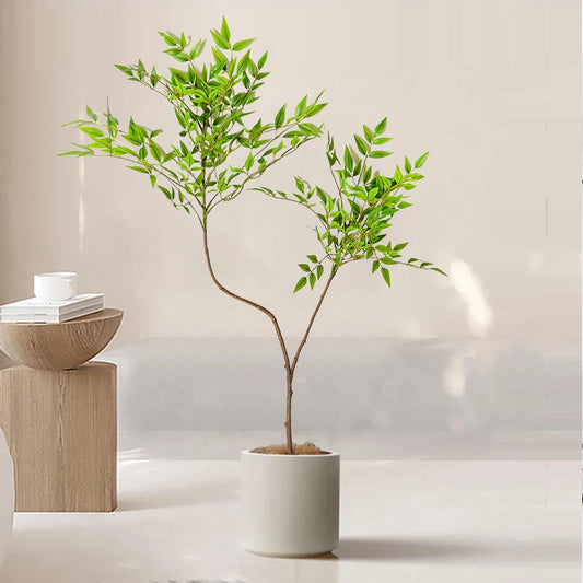 110cm (43.3 in)  Artificial Plants Fake Bamboo Tree Branch Plastic Nandina Leaves Tall Green Landscape For Home Garden Decor