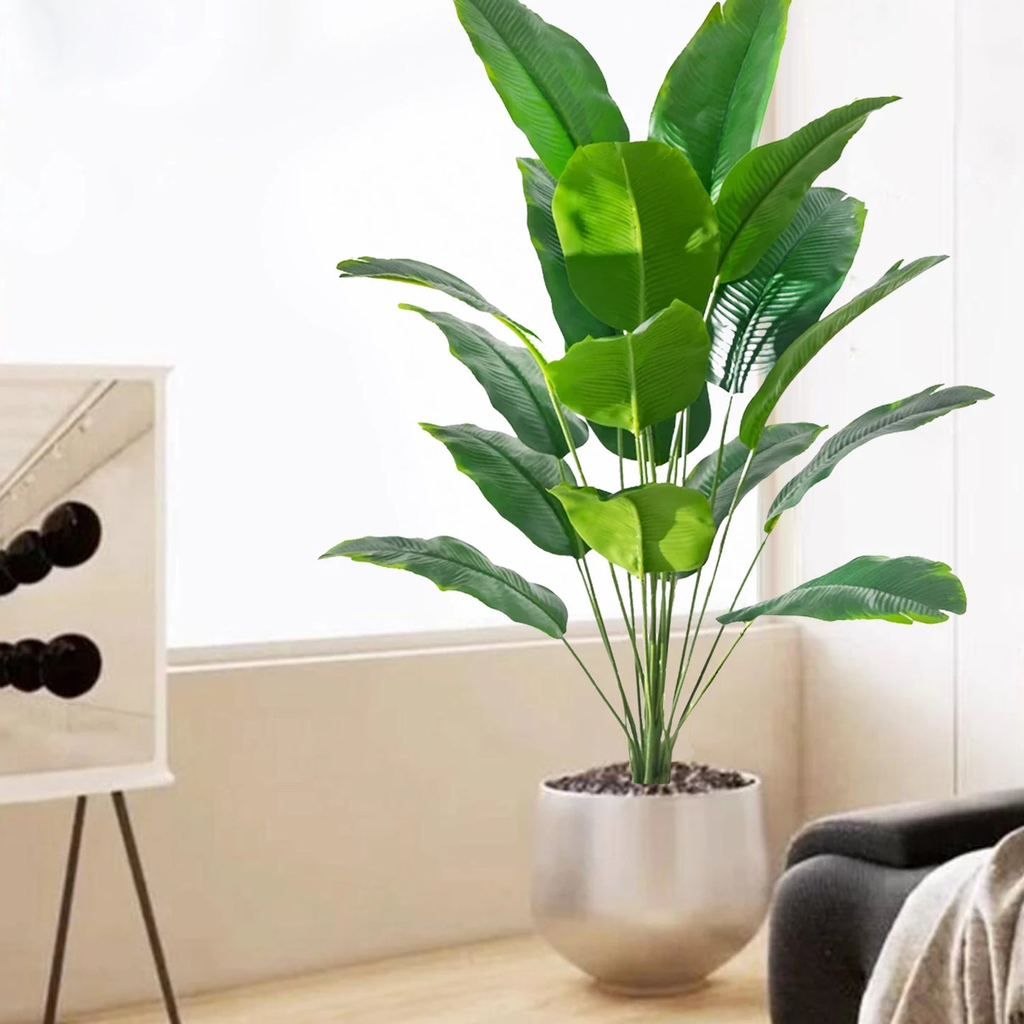 65-120cm （47.2in） Large Tropical Palm Tree Fake Banana Plant Leaves Real Touch Strelitzia Reginae Plastic Plant for Home Garden