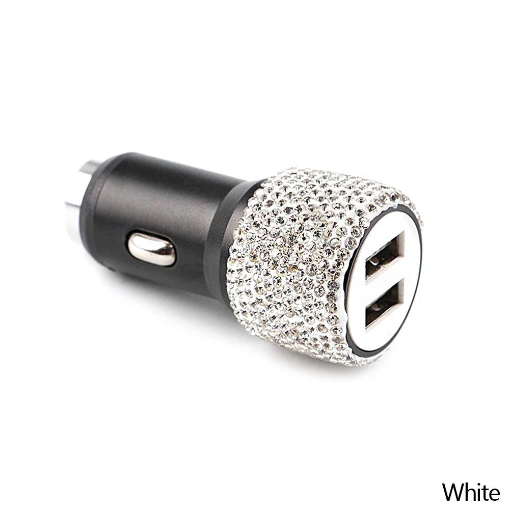 New Bling USB Car Charger 5V 2.1A Dual Port Fast Adapter Pink Car Decor Car Styling Diamond Car Accessories Interior for Woman