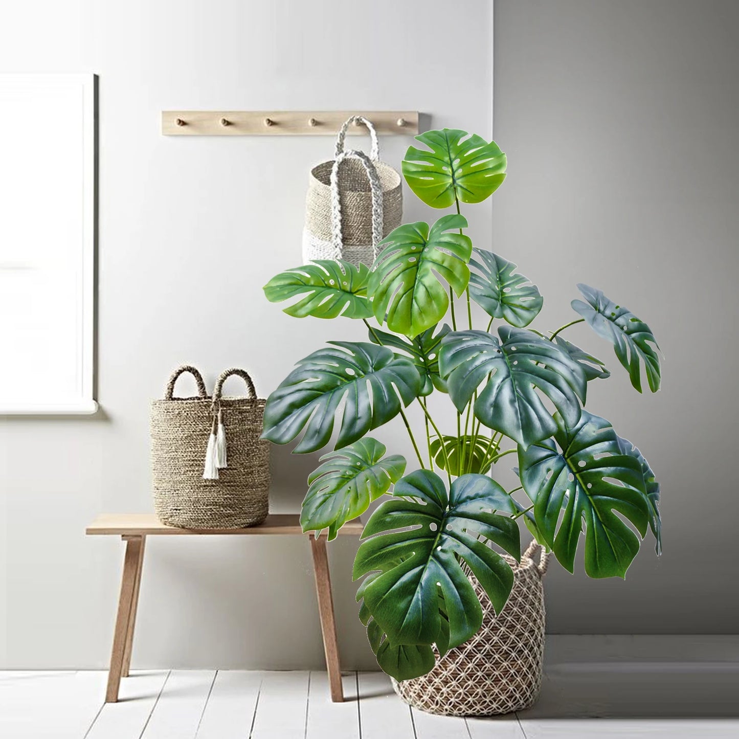 52-100cm(39.4in)  Artificial Monstera Plant Fake Palm Tree Plastic Turtle Leaf Green Plant for Home Garden Room Office Decor