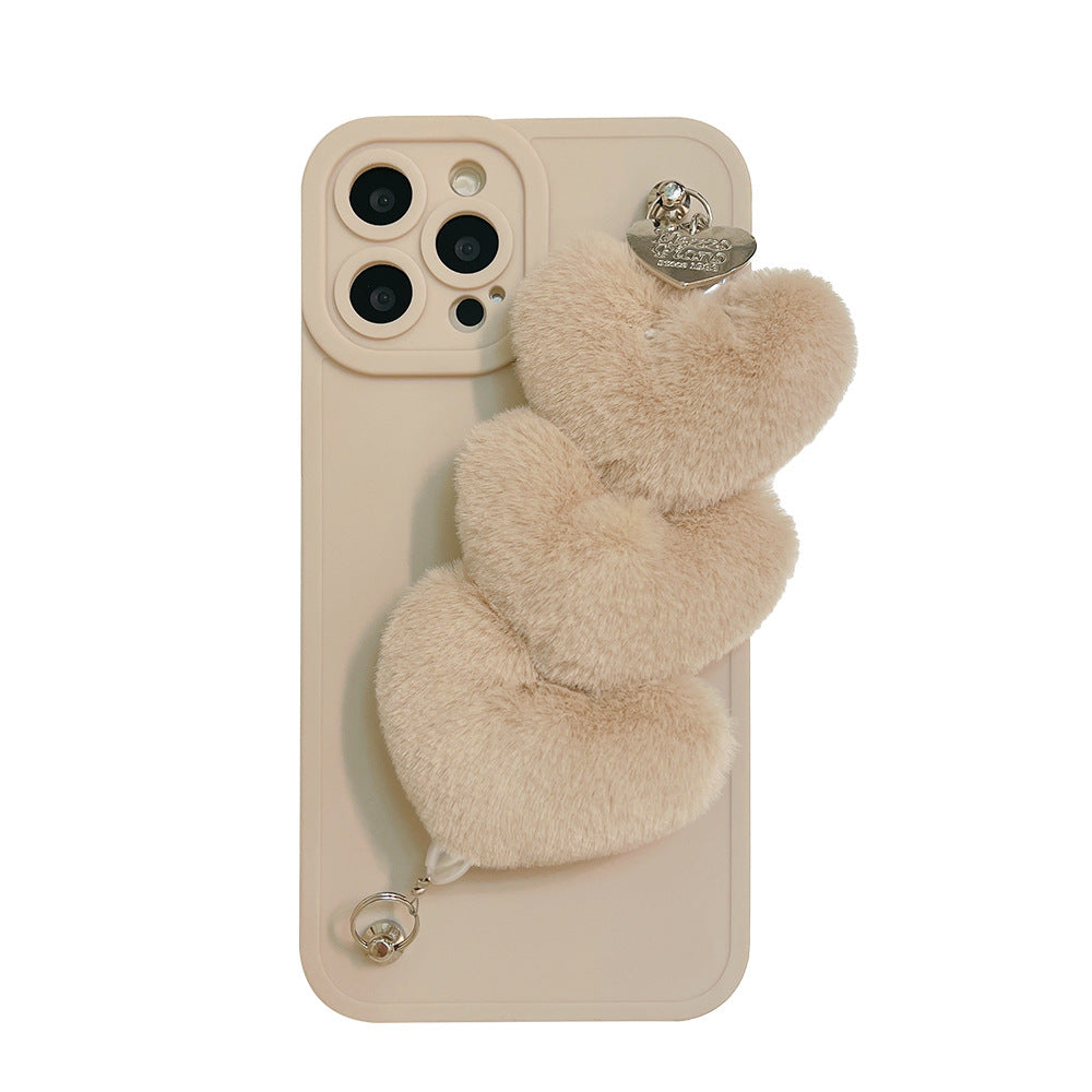 Plush Heart Wristband Silicone Phone Case